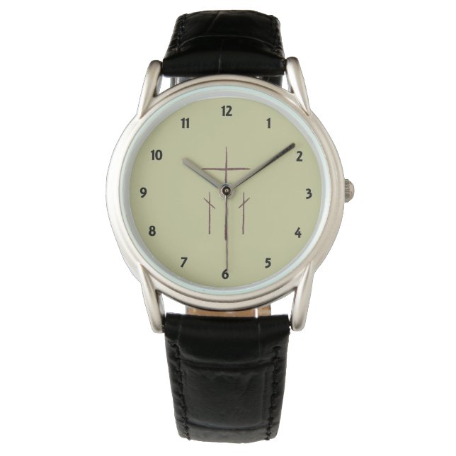 Drie christelijke Calvariekruisen Horloge (Voorkant)
