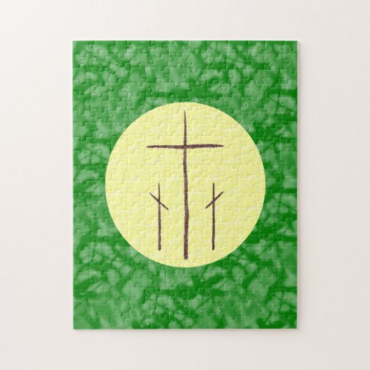 Drie Christelijke Crossenvariëteit op Groen Geel Legpuzzel (Verticaal)