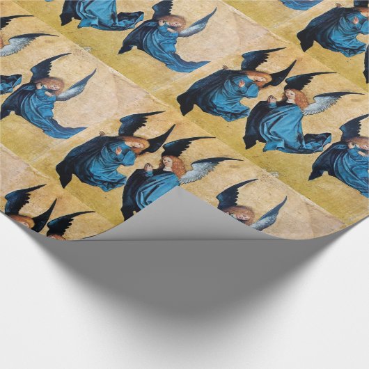 DRIE CHRISTMAS ANGELS IN BLAUW CADEAUPAPIER (Hoek)