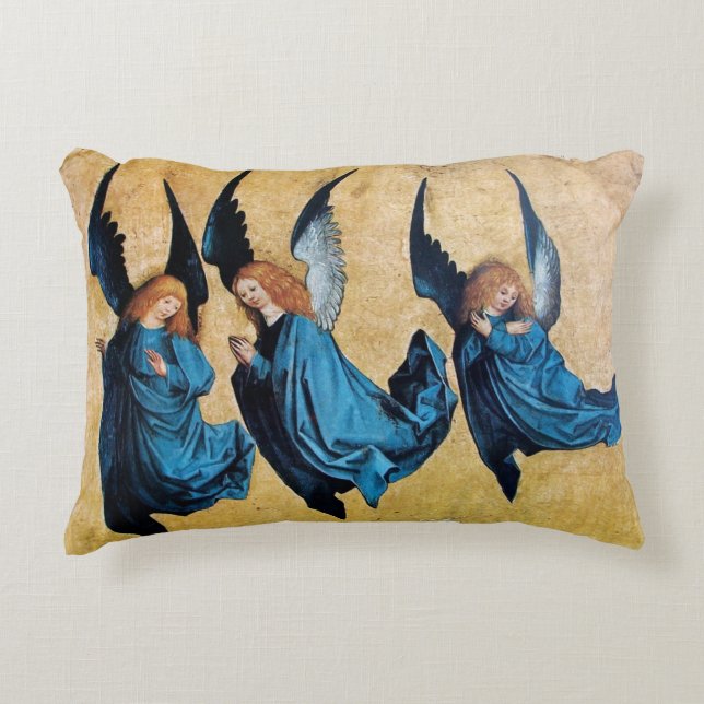 DRIE CHRISTMAS ANGELS IN BLAUW DECORATIEF KUSSEN (Voorkant)