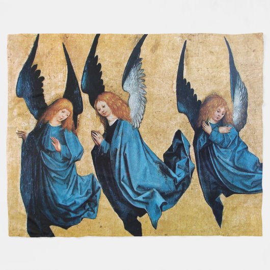 DRIE CHRISTMAS ANGELS IN BLAUW FLEECE DEKEN (Voorkant (Horizontaal))