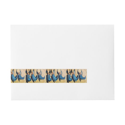 DRIE CHRISTMAS ANGELS IN BLAUW OMWIKKELBAAR ADRESLABEL (Voorkant)