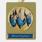 DRIE CHRISTMAS ANGELS IN BLAUW VERGULD BANNER ORNAMENT (Voorkant)