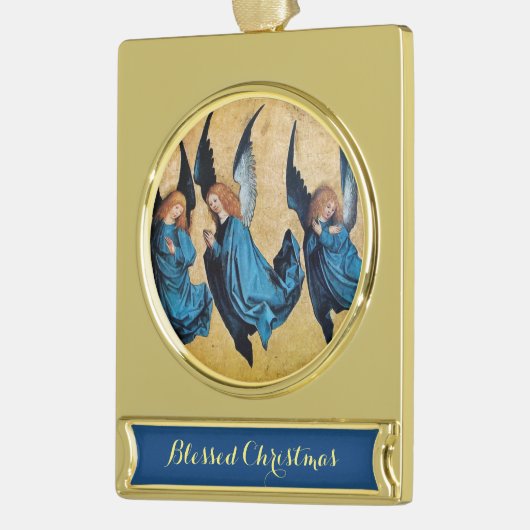 DRIE CHRISTMAS ANGELS IN BLAUW VERGULD BANNER ORNAMENT (Links)