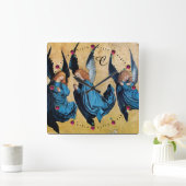 DRIE CHRISTMAS ANGELS IN BLAUWE MONOGRAM VIERKANTE KLOK (Huis)