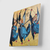 DRIE CHRISTMAS ANGELS IN BLAUWE MONOGRAM VIERKANTE KLOK (Hoek)