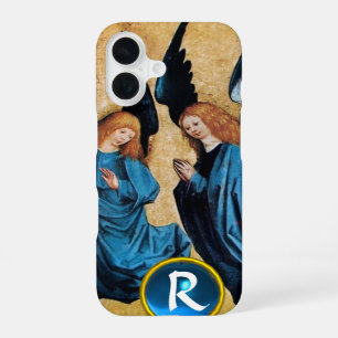 DRIE CHRISTMAS ANGELS IN BLUE GEM MONOGRAM iPhone 16 HOESJE
