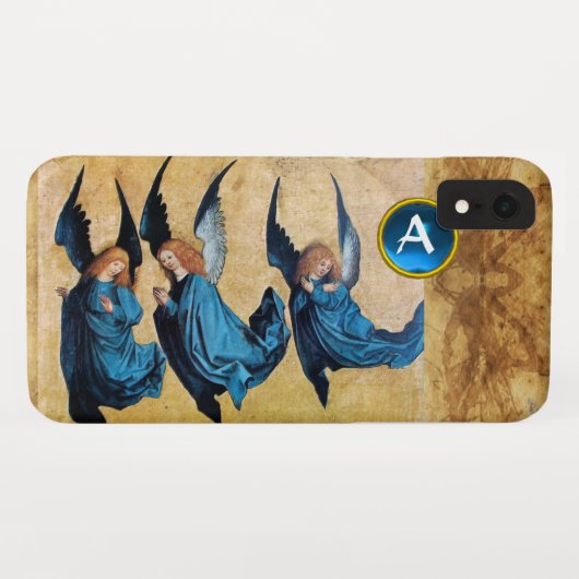 DRIE CHRISTMAS ANGELS IN BLUE PARCHMENT MONOGRAM Case-Mate iPhone CASE (Achterkant (horizontaal))