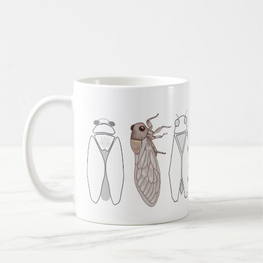 Drie cicaden van Provence lijntekening. Koffiemok (Links)