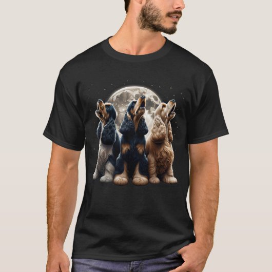 Drie Cocker Spaniels huilen naar de maan als drie T-shirt (Voorkant)
