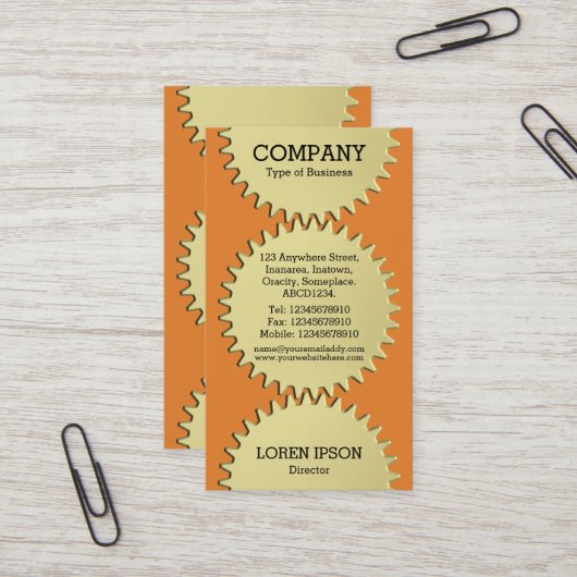 Drie cog Wheels - Oranje Visitekaartje (Voorkant / Achterkant in situ)