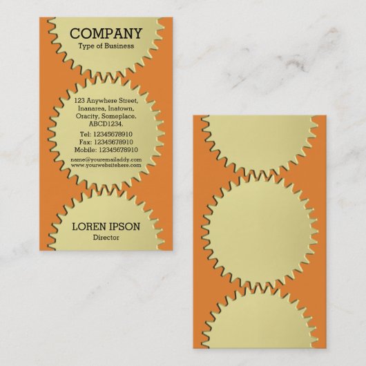 Drie cog Wheels - Oranje Visitekaartje (Voorkant / Achterkant)