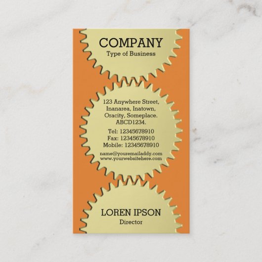 Drie cog Wheels - Oranje Visitekaartje (Voorkant)
