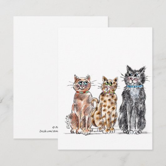 Drie coole kattenschets notitiekaartje (Voorkant / Achterkant)