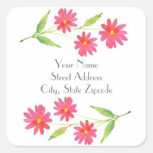 Drie Coral Pink Waterverf Daisy Labels (Voorkant)
