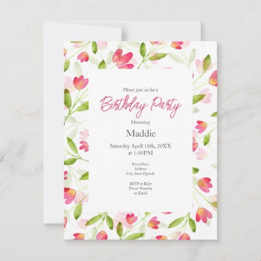 Drie Coral Pink Waterverf Flower Stem Pattern Kaart (Voorkant)