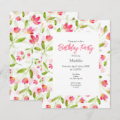 Drie Coral Pink Waterverf Flower Stem Pattern Kaart (Voorkant / Achterkant)