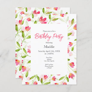 Drie Coral Pink Waterverf Flower Stem Pattern Kaart