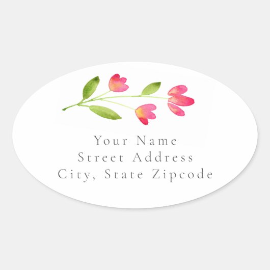 Drie Coral Pink Waterverf Flower Stems labels (Voorkant)