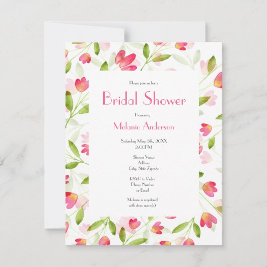 Drie Coral Pink Waterverf Flower Stems Patroon Kaart (Voorkant)