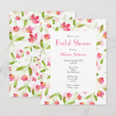 Drie Coral Pink Waterverf Flower Stems Patroon Kaart (Voorkant / Achterkant)