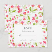 Drie Coral Pink Waterverf Flower Stems Patroon RSVP Kaartje (Voorkant / Achterkant)