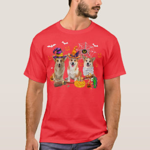 Drie Corgi Dogs Witch Halloween Mummy Scary Pumpk T-shirt