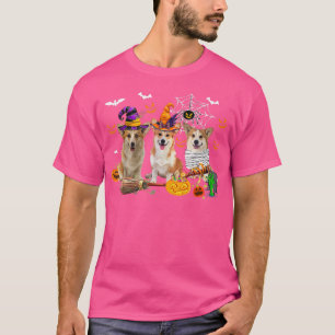 Drie Corgi Dogs Witch Halloween Mummy Scary Pumpk T-shirt
