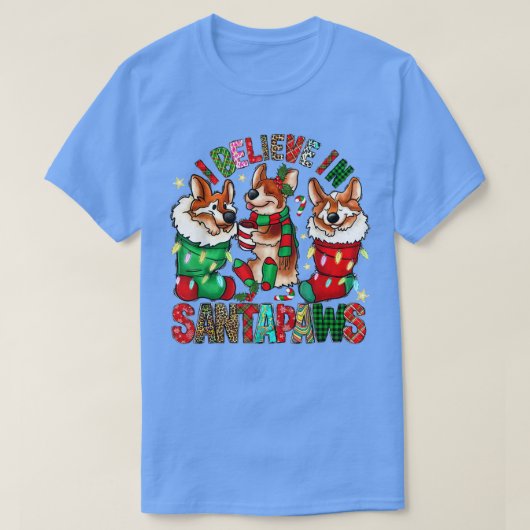 Drie Corgi in sok Kerstmis Kerstman Xmas T-shirt (Design voorkant)