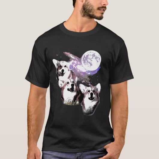 Drie Corgi Maan Wolf Parodie S T-shirt (Voorkant)