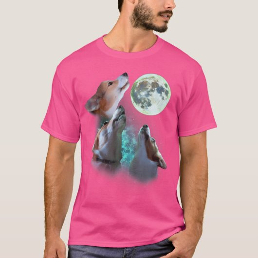 Drie Corgis Howl Bij Maan 3 Wolfs Grappige Wolven  T-shirt (Voorkant)