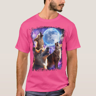 Drie Corgi's Huilen Naar Maan 3 Wolven Grappige Wo T-shirt
