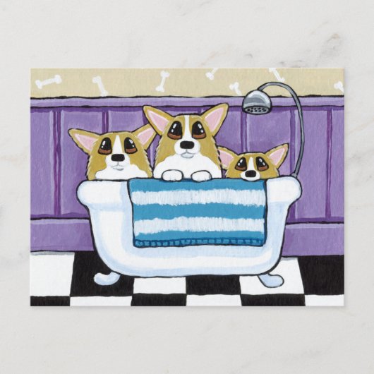Drie Corgis in de Bathtub Briefkaart (Voorkant)