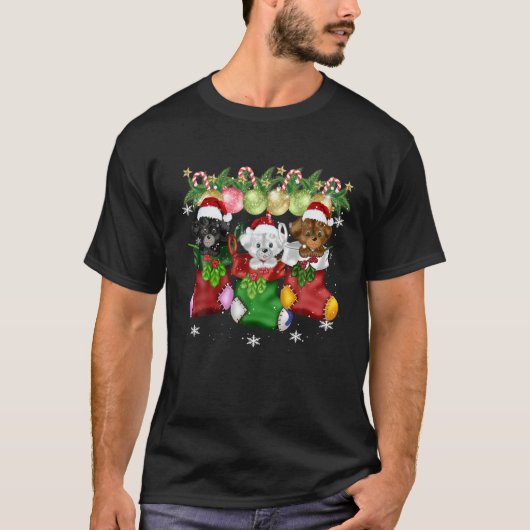 Drie Corgi's met Sock-kerstkerstkerstkerstkerstker T-shirt (Voorkant)