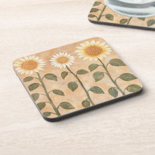 Drie Cottagecore Terracotta Zonnebloemen Bier Onderzetter