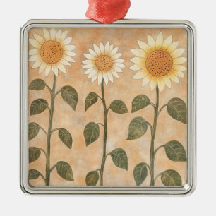 Drie Cottagecore Terracotta Zonnebloemen Metalen Ornament