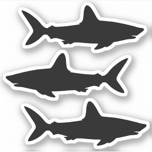 Drie Count Zwarte Zwemmende Haai Silhouet Sticker (Voorkant)
