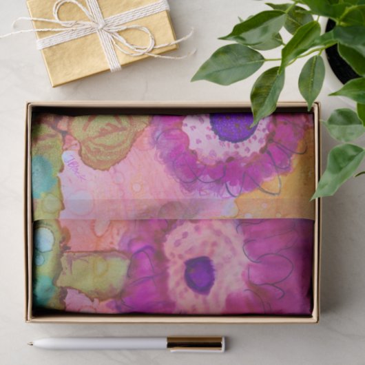 Drie Crazy Flowers Boho Alcohol-inktdesign Tissuepapier (Geschenk)