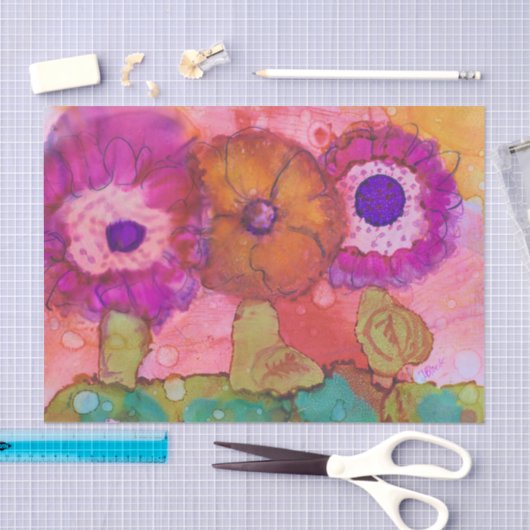 Drie Crazy Flowers Boho Alcohol-inktdesign Tissuepapier (Craft)