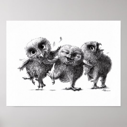Drie Crazy Owls - Corujas - Witte sneeuwowl Poster (Voorkant)