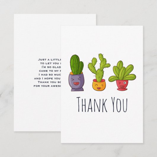 Drie Cute Cactus Illustratie Bedankkaart (Voorkant / Achterkant)