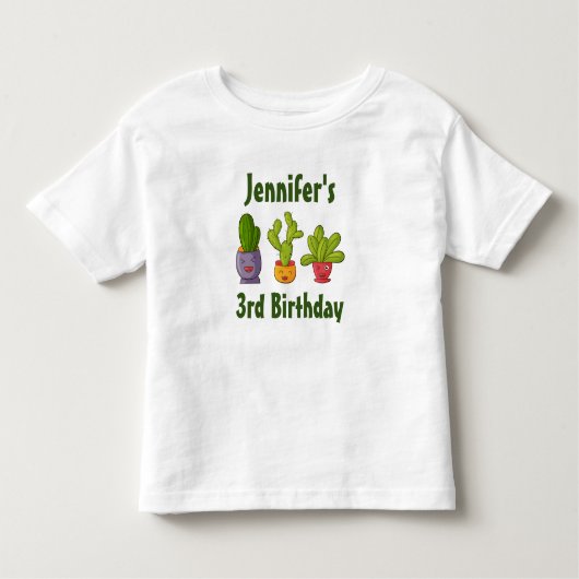 Drie Cute Cactus in Flower Pots Fun Birthday Kinder Shirts (Voorkant)