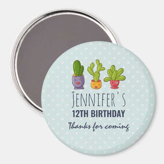 Drie Cute Cactus in Flower Pots Fun Birthday Magneet (Voorkant / Achterkant)