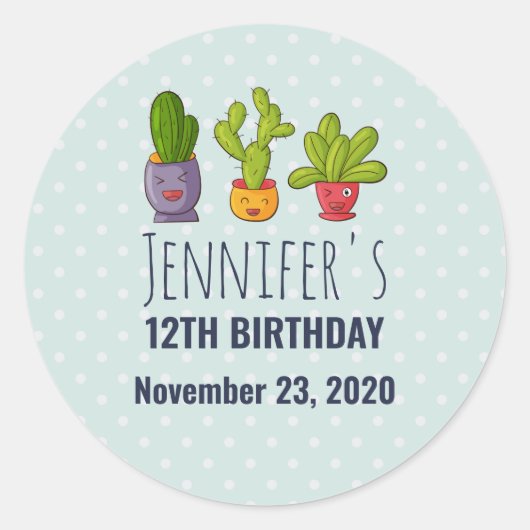 Drie Cute Cactus in Flower Pots Fun Birthday Ronde Sticker (Voorkant)