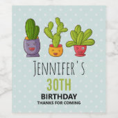 Drie Cute Cactus in Flower Pots Fun Birthday Wijn Etiket (Enkel label)