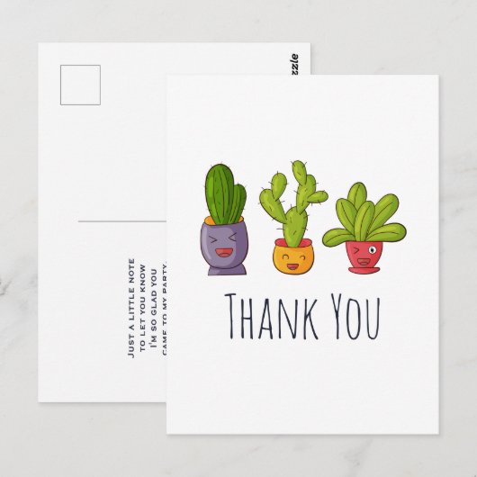 Drie Cute Cactus in Flower Pots Fun Dank je Briefkaart (Voorkant / Achterkant)