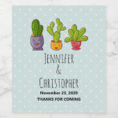 Drie Cute Cactus in Flower Pots Fun Wedding Wijn Etiket (Enkel label)