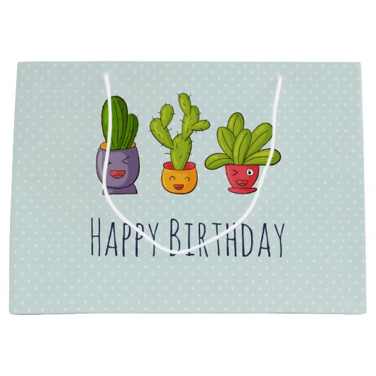 Drie Cute Cactus in Flower Pots Illustration Groot Cadeauzakje (Voorkant)