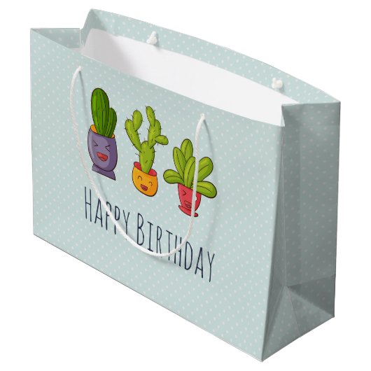 Drie Cute Cactus in Flower Pots Illustration Groot Cadeauzakje (Achterkant Gekanteld)