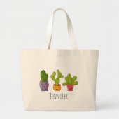 Drie Cute Cactus in Flower Pots Illustration Grote Tote Bag (Voorkant)